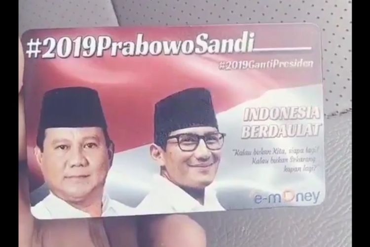 Video e-money bergambar Prabowo-Sandiaga