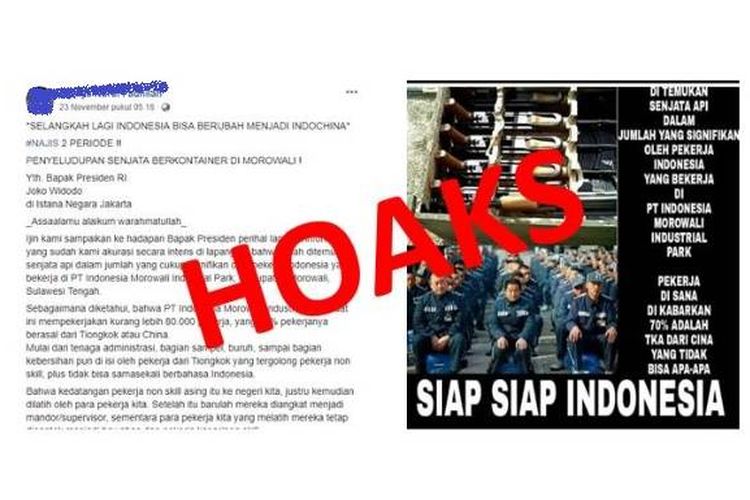 Hoaks penyelundupan senjata dalam kontainer yang diduga ditemukan oleh pekerja di PT Indonesia Morowali Industrial Park, Sulawesi Tengah
