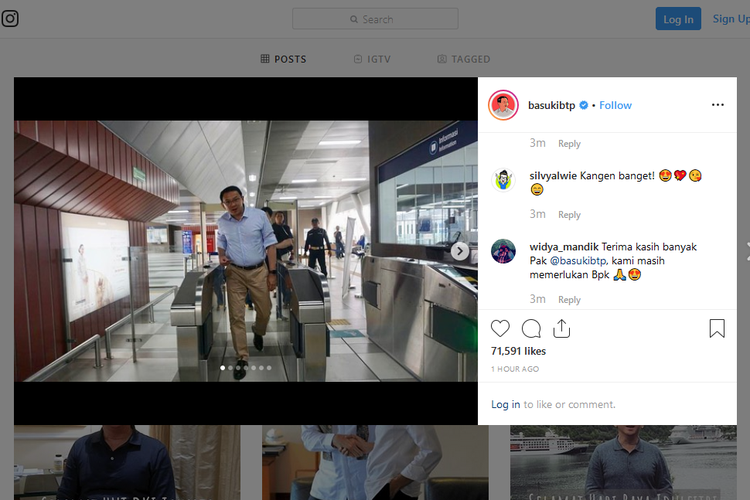Mantan Gubernur DKI Jakarta Basuki Tjahaja Purnama menaiki MRT untuk pertama kalinya.