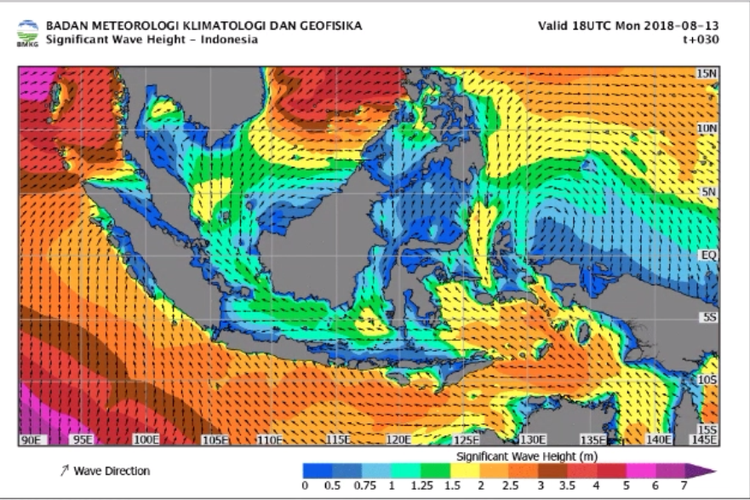 Peringatan dini gelombang tinggi di kawasan Indonesia 13 agustus sampai 16 Agustus 2018