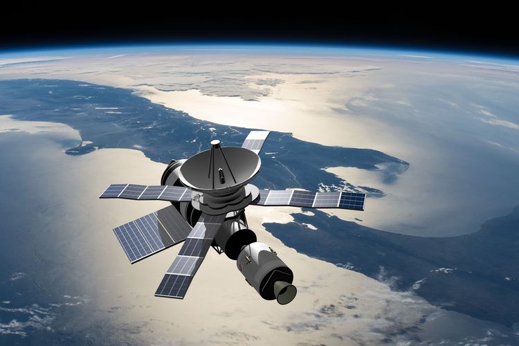 Ilustrasi satelit mengorbit Bumi.