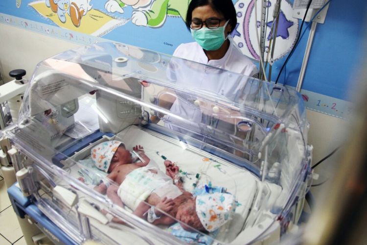 Bayi kembar siam tengah berada dalam sebuah kapsul untuk mendapatkan perawatan dari RSHS Bandung. Bayi ini dempet di bagian bawah dan hanya memiliki satu kelamin dan anus.