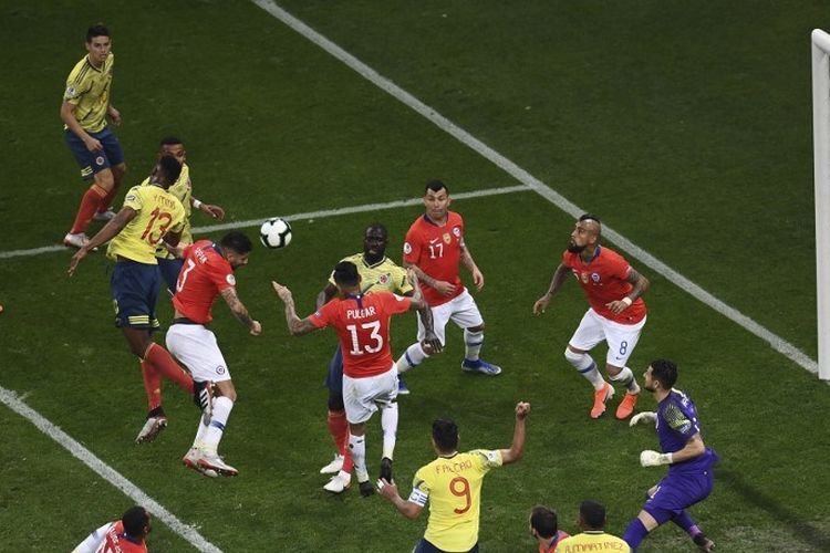 Pertandingan perempat final Copa America 2019 antara Kolombia vs Cile berlangsung di Corinthians Arena, 28 Juni 2019. 