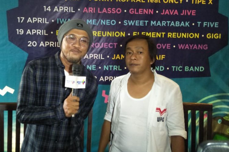 Band Wayang saat ditemui dalam jumpa pers Ketje Flashback The 90s Music Ancol di Ancol, Jakarta Utara, Selasa (9/4/2019).