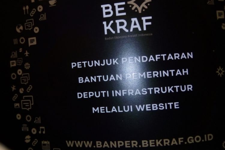 Deputi Infrastruktur Badan Ekonomi Kreatif (Bekraf) menggelar bantuan pemerintah berupa fasilitas revitalisasi infrastruktur fisik ruang kreatif, fasilitas sarana ruang kreatif, dan fasilitas teknologi dan komunikasi untuk tahun 2018. Silakan klik laman banper.bekraf.go.id