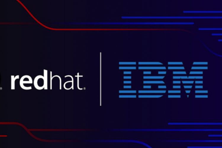 Ilustrasi akuisisi Red Hat oleh IBM.