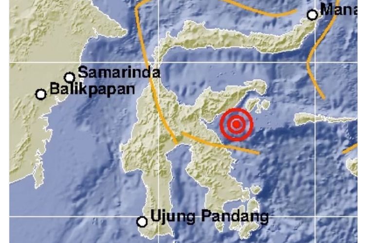 Epicentrum gempa Banggai Sulawesi Tengah, magnitudo 6,9, 12 April 2019.