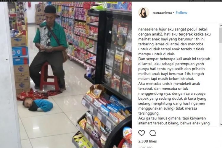 Seorang anak tampak tertidur lemas di suatu minimarket kawasan Jakarta Pusat. Diduga, anak ini merupakan anak yang disewa. 