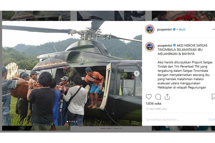 Seorang perempuan bernama Heriani hendak melahirkan dievakuasi dengan helikopter di wilayah Pegunungan Salubanga, Kabupaten Parigi Moutong, Sulawesi Tengah, Sabtu (27/7/2019).