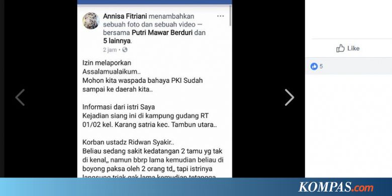 Polisi Tangkap Penyebar Berita Hoaks soal Ustaz di Tambun Utara