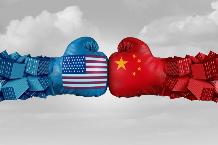 Ilustrasi perang dagang AS dan China.