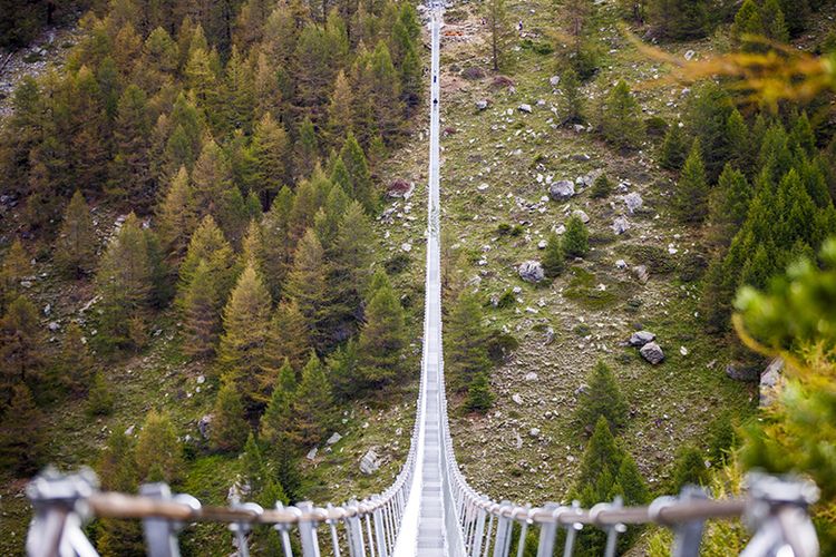 Jembatan Gantung Charles Kuonen di Pegunungan Alpen, Swiss.