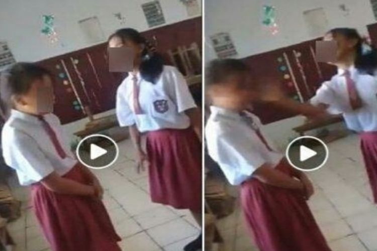 Siswi SD melakukan bully dan menampar teman sesama sekolahnya/Instagram soalmanado.