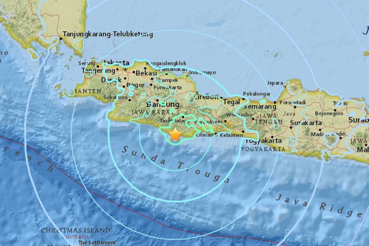 Titik pusat gempa yang terjadi pada Jumat (15/12/2017) malam.