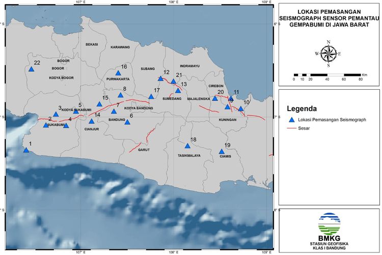 Rencana jaringan sensor gempa di Jawa Barat oleh BMKG, akan dipasang 2019 ini. Pemasangan seismograph ini digunakan untuk antisipasi sesar Lembang, Baribis dan Cimandiri di Jawa Barat.