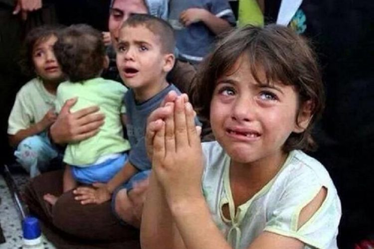 Wajah anak-anak Mosul, Irak utara, yang diselamatkan oleh pasukan keamanan Irak. Mereka tertekan oleh situasi sulit akibat perang.