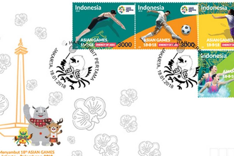 Perangko keluaran khusus Asian Games dari Pos Indonesia. 