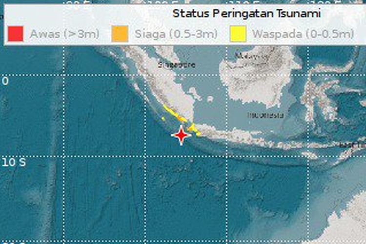 Gempa bermagnitudo 7,4 terjadi di 147 Km Barat Daya Sumur, Banten,  dengan kedalaman 10 Km, Jumat (2/8/2019).