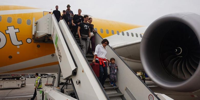 Scoot tiba di Bandara Tegel Berlin, Jerman, Rabu (20/6/2018). Scoot meluncurkan destinasi jarak jauh ketiga yakni Berlin. Dua destinasi jarak jauh sebelumnya adalah Athena di Yunani dan Honolulu, Amerika Serikat yang diluncurkan tahun lalu.