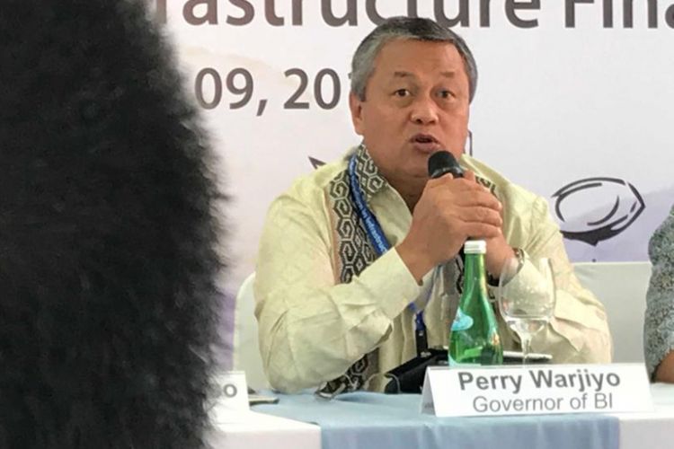 Gubernur Bank Indonesia Perry Warjiyo saat menghadiri Pertemuan Tahunan IMF-Bank Dunia di Nusa Dua, Bali, Senin (8/10/2018).