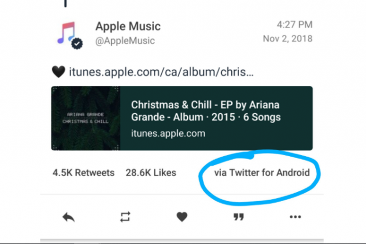 Apple Music ketahuan promosi menggunakan Twitter dari perangkat Android