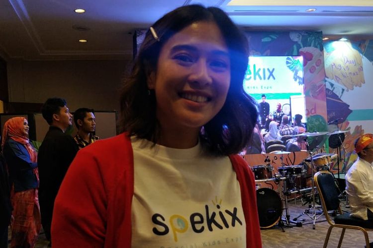 Dian Sastro dalam jumpa pers Special Kids Expo (SPEKIX) 2019 yang digelar di Jakarta Convention Centre (JCC), Jakarta Pusat, Sabtu (24/8/2019).