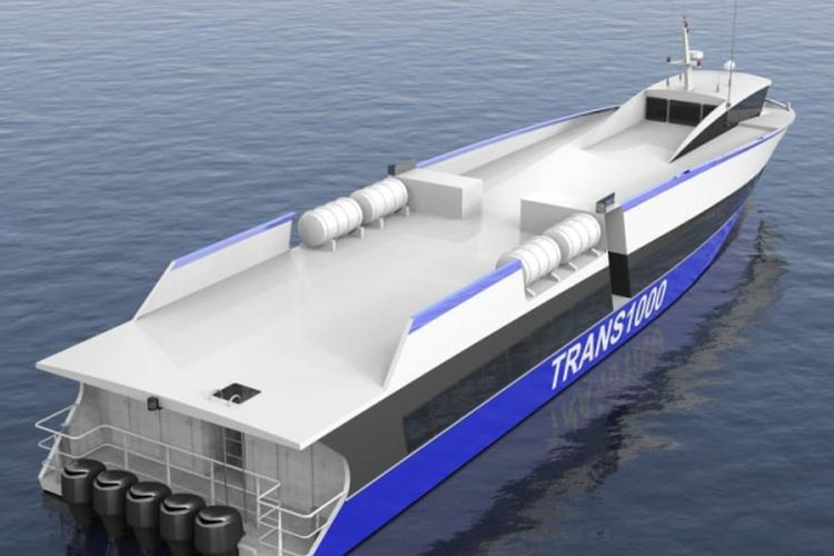 Desain kapal motor penumpang yang hendak dioperasikan PT Transseribu untuk melayani perjalanan Kali Adem-Kepulauan Seribu