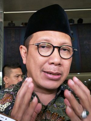 Menteri Agama RI Lukman Hakim Saifuddin ketika ditemui usai menerima Wakapolri Komjen Pol Syafruddin di Kantor Kementerian Agama RI, Jakarta, Rabu (4/4/2108).