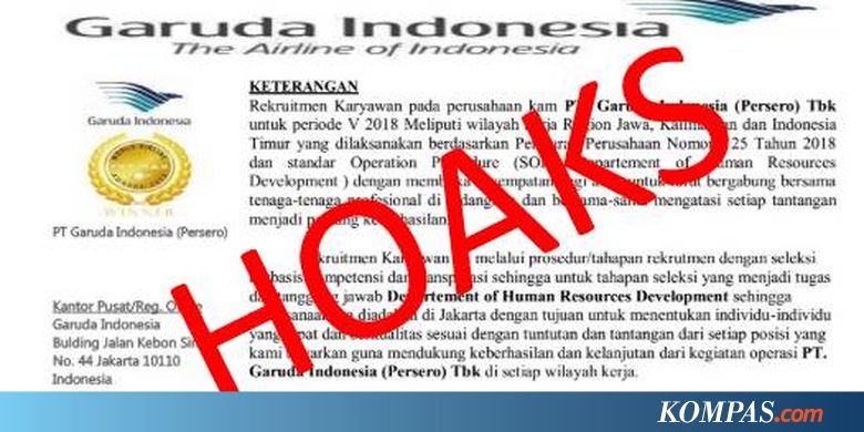 [HOAKS] Surat Undangan Rekrutmen di PT Garuda Indonesia