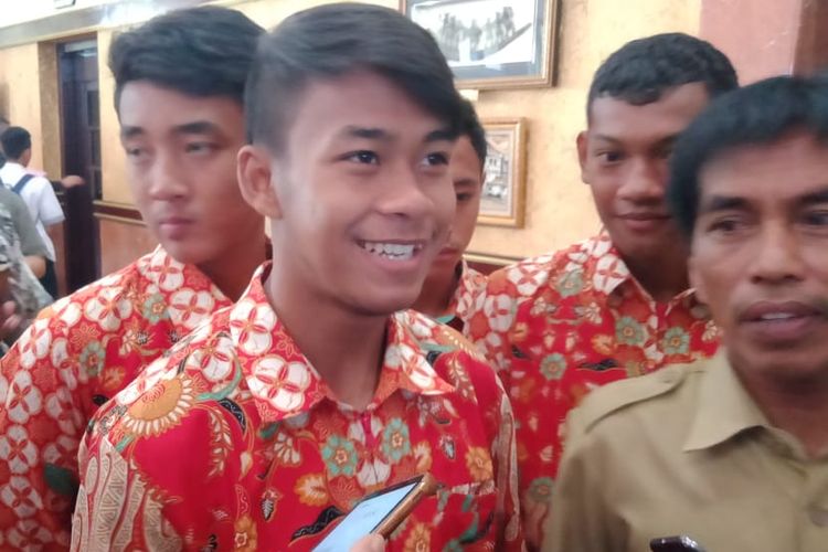 Pemain muda Persebaya Surabaya dan pemain timnas U-18 Indonesia, Mochammad Supriadi, ditemui di Balai Kota Surabaya, Selasa (27/8/2019).