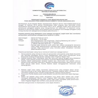 Surat penggantian CPNS Kementerian Kominfo