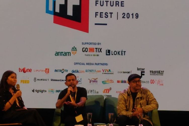 Pendiri The Goods Dept dan CEO Cipta Retail Perasa Anton Wirjono (paling kanan) di Indonesia Future Fest Jakarta, Sabtu (30/3/2019). 