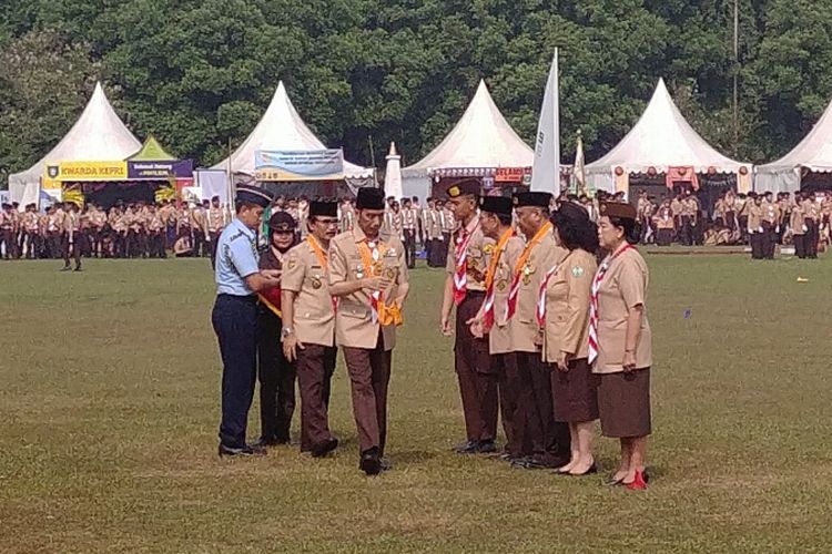 Presiden Joko Widodo di Raimuna Nasional XI Kwartir Nasional Gerakan Pramuka, Senin (14/8/2017).