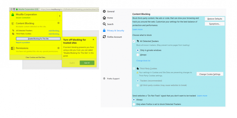Fitur Tracking Protection di Firefox 63