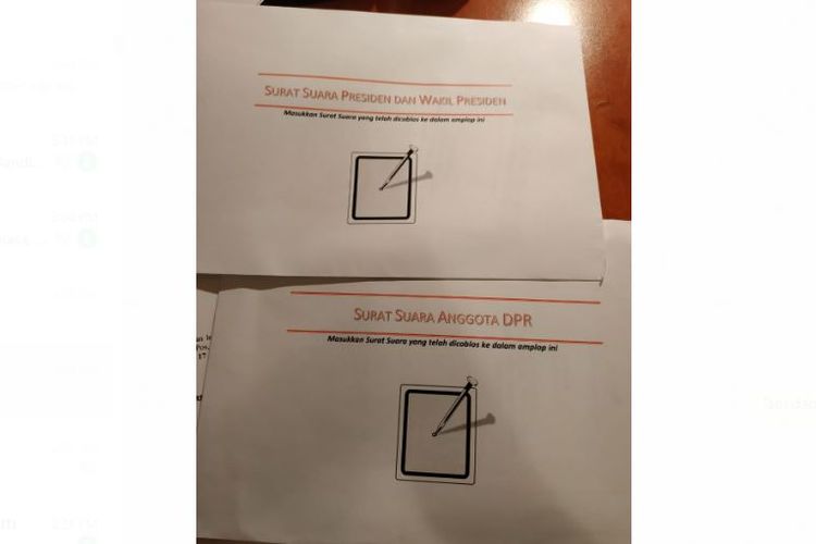 Surat suara Pemilu presiden dan DPR untuk WNI di LN.