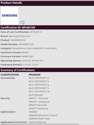 Bocoran sertifikasi WiFi Galaxy M40