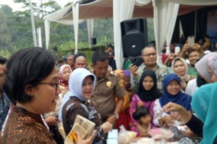 Menteri Keuangan Sri Mulyani saat berkunjung ke Bogor, Senin (14/8/2017).