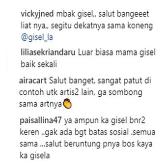 Tangkapan layar komentar netizen di akun Instagram Gisella Anastasia