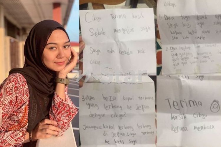 Zulaikha Zulkifle. Seorang guru di Malaysia yang menjadi viral setelah mengunggah surat cinta yang dia dapatkan dari murid-muridnya.
