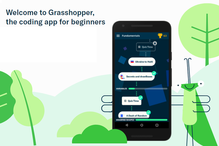 Aplikasi Grasshopper buatan Google yang mengedukasi programer pemula tentang koding melalui game