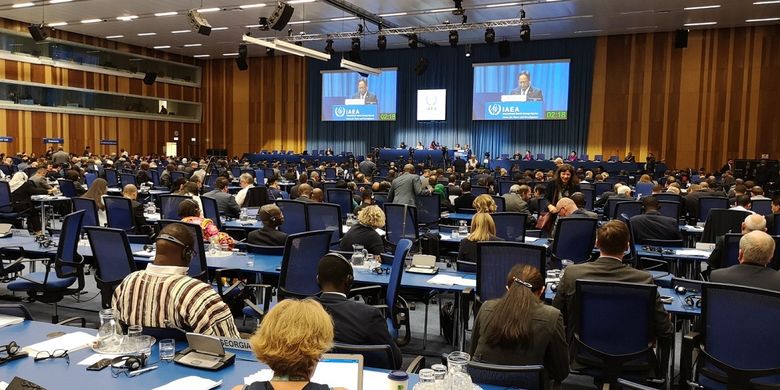 Menristekdikti Mohamad Nasir saat menghadiri Sidang Umum International Atomic Energy Agency (IAEA) ke-63 di Wina, Austria, pada Senin (16/9/2019).