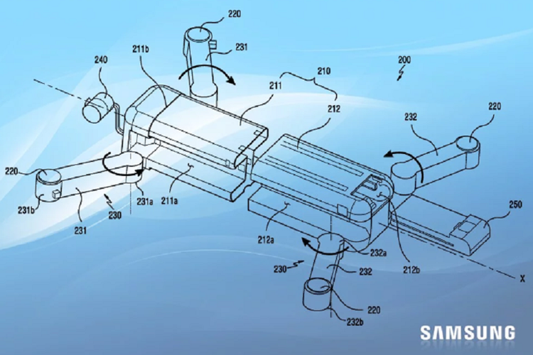 Rancangan drone yang dipatenkan oleh Samsung. 