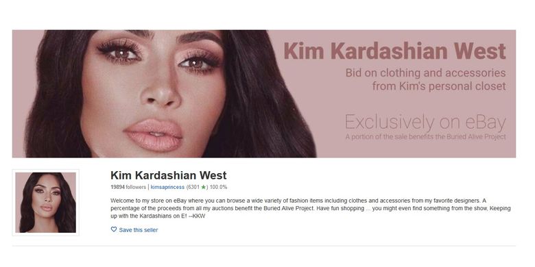 Tampilan pada halaman muka akun eBay milik Kim Kardashian.