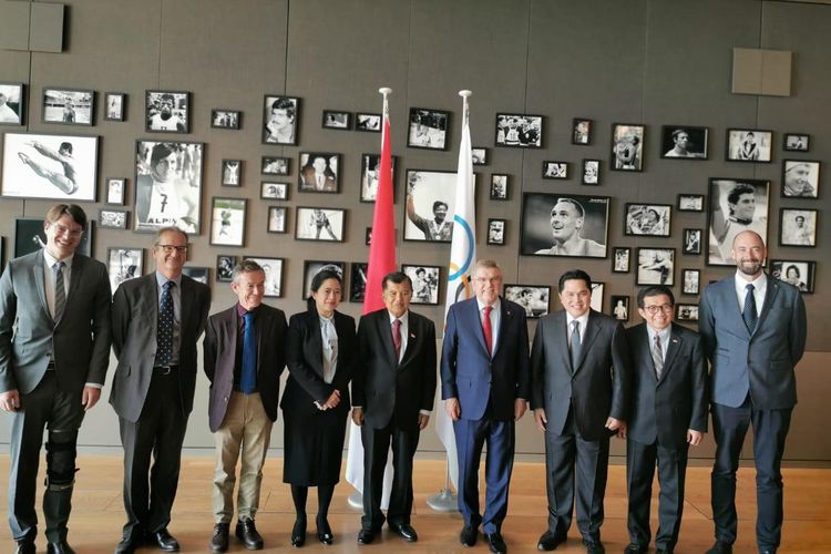 Rombongan Indonesia bertemu dengan pihak IOC di Laussane, Swiss, Rabu (15/5/2019).