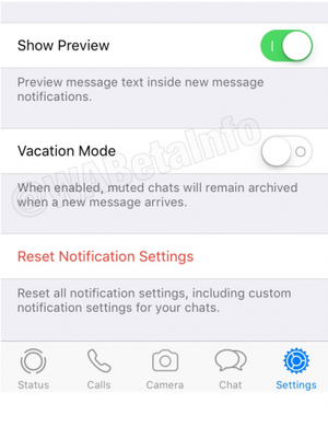 Tangkapan layar Vacation Mode di WhatsApp
