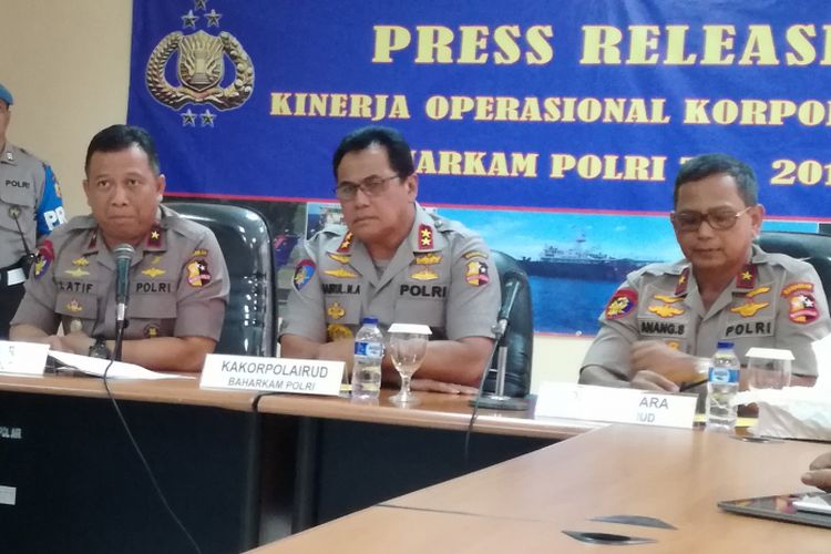 Rilis Kinerja Operasional Tahun 2018 di Korpolairud Polri, Jakarta, Jumat (30/11/2018) sore.