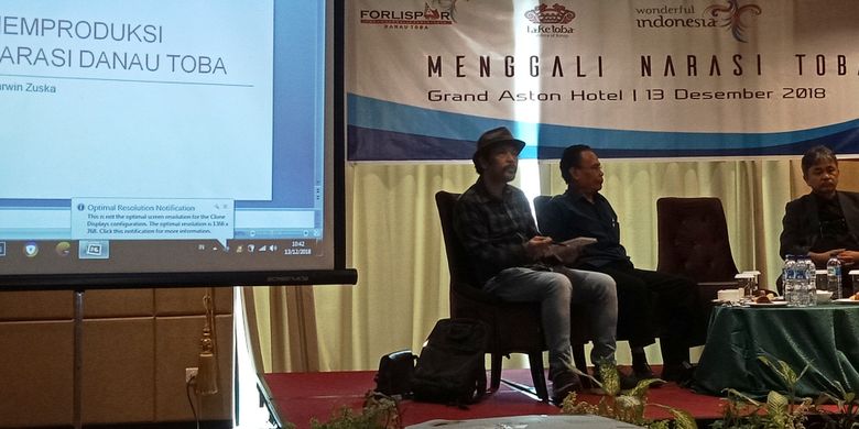 Forlispar Danau Toba gelar seminar bertema Menggali Narasi Toba untuk mengembalikan kejayaan Danau Toba, Kamis (13/12/2018).
