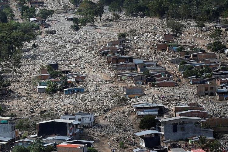 Dampak bencana banjir bandang dan tanah longsor yang menyapu kota Mocoa, Kolombia selatan, seperti terlihat pada salah satu permukiman miskin di kota itu.