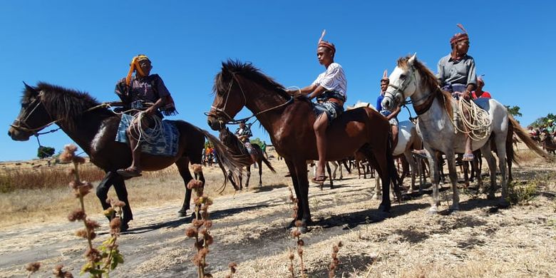 Parade Kuda Sandel digelar di Savannah Puru Kambera, Kanantang, Sumba Timur, Nusa Tenggara Timur, Jumat (12/7/2019)