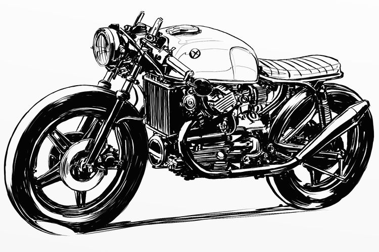Ilustrasi motor custom bergaya cafe racer.